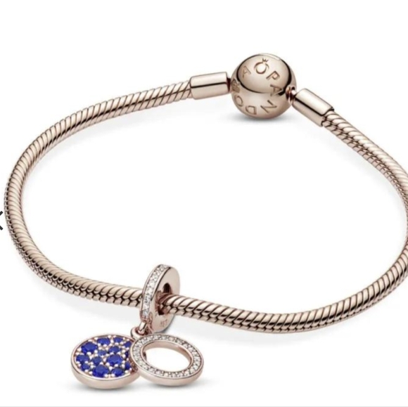 Brand New in Box Pandora Blue and Rose Gold Double Disc Charm - Picture 3 of 7